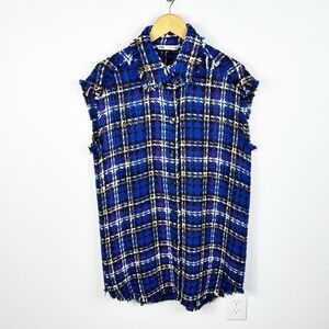 Zara Blue Plaid Tweed Textured Mini Dress Size XS